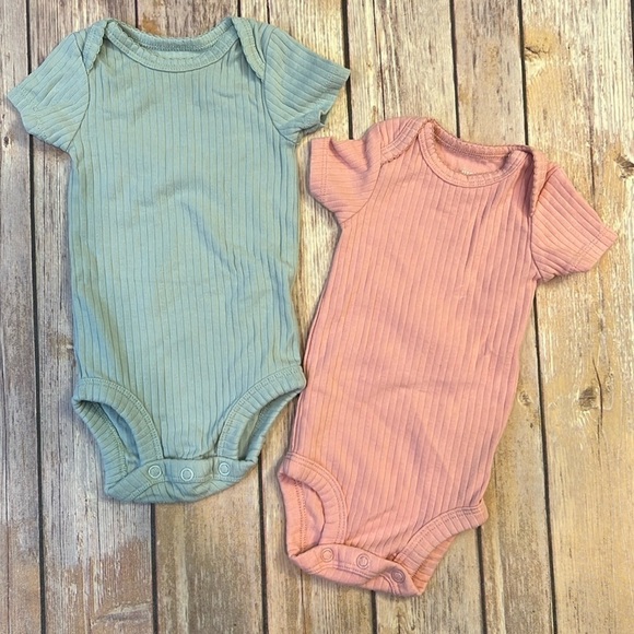 Carter's Other - Baby Girls Newborn Ribbed Onesies- Dusty Rose and Dusty Green
